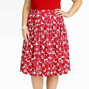 Talbots Petite A-line red and white hibiscus skirt